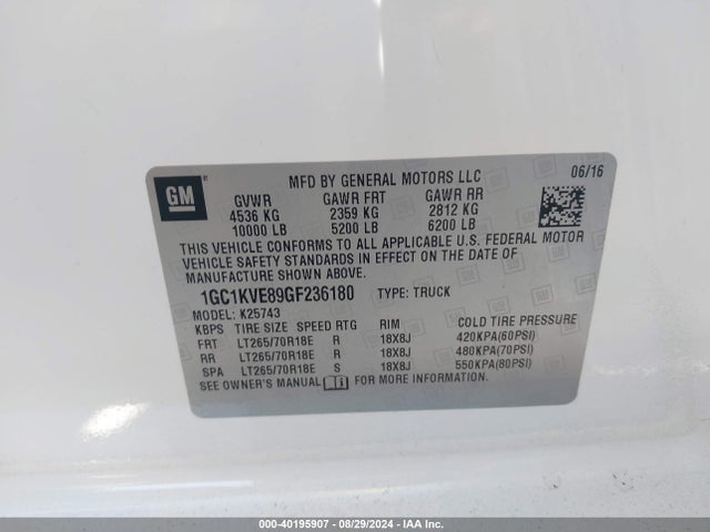 Chevrolet Silverado 2500hd Lt 2016 1GC1KVE89GF236180 Image 9