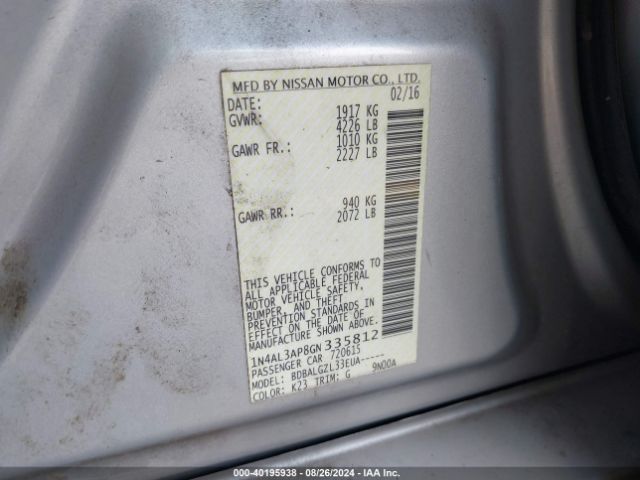 1N4AL3AP8GN335812 Nissan Altima 2.5/2.5 S/2.5 Sl/2.5 Sr/2.5 Sv