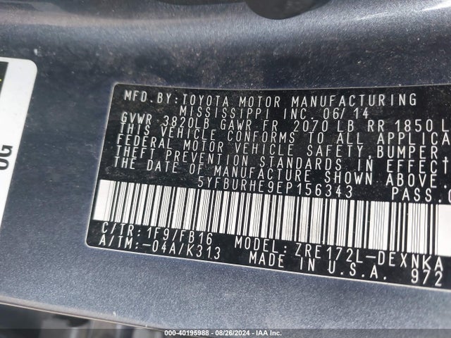 Toyota COROLLA LE 2014 5YFBURHE9EP156343 Image 9