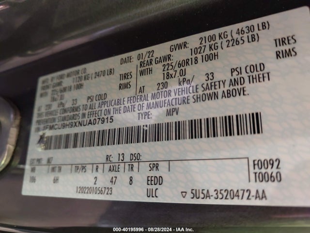 Ford ESCAPE SEL 2022 1FMCU9H9XNUA07915 Image 9