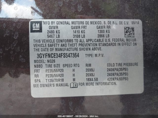 3GYFNCE34FS547364 Cadillac Srx Performance Collection