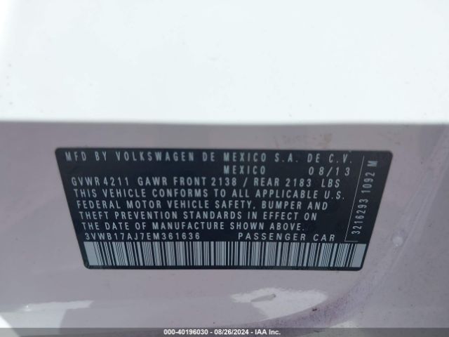3VWB17AJ7EM361636 Volkswagen Jetta 1.8t Se