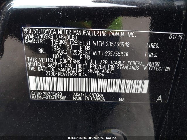 Toyota Rav4 Limited 2015 2T3DFREV2FW290044 Image 9