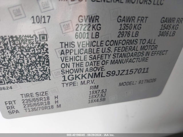 1GKKNMLS9JZ157011 GMC Acadia Slt-1