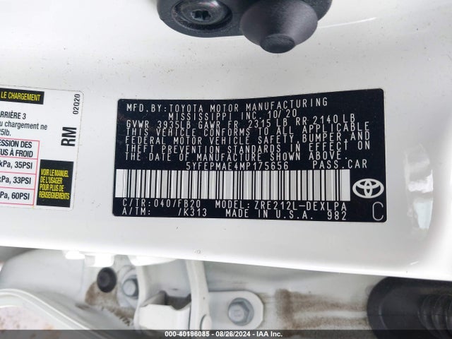 Toyota COROLLA LE 2021 5YFEPMAE4MP175656 Image 9