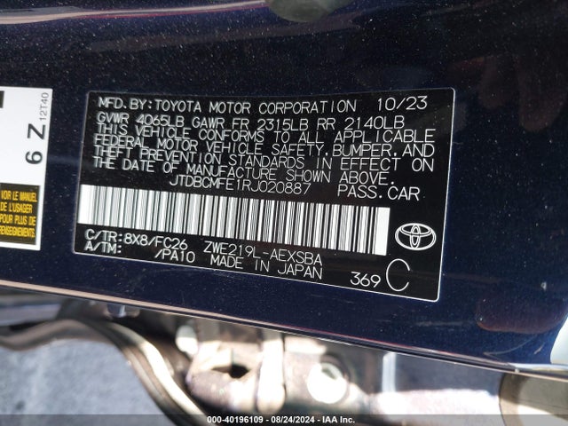 Toyota Corolla Hybrid Se 2024 JTDBCMFE1RJ020887 Image 9