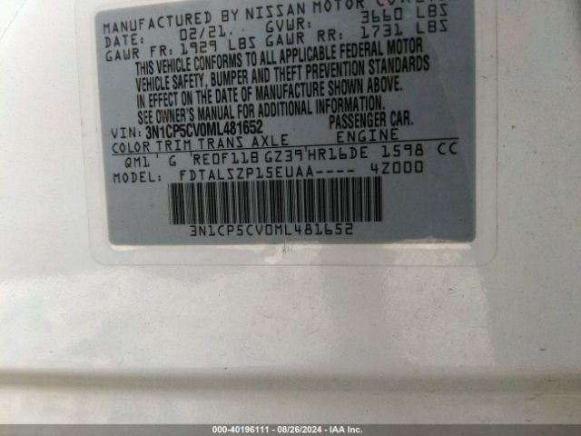 3N1CP5CV0ML481652 Nissan Kicks Sv Xtronic Cvt