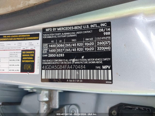 4JGDA5GB4FA470484 Mercedes-Benz Ml 400 4matic