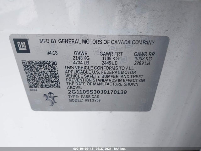 Chevrolet IMPALA 1LT 2018 2G1105S30J9170139 Image 9
