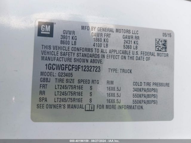 1GCWGFCF9F1232723 Chevrolet Express 2500 Work Van