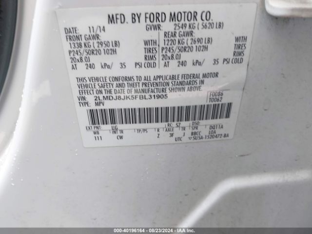 2LMDJ8JK5FBL31905 Lincoln MKX