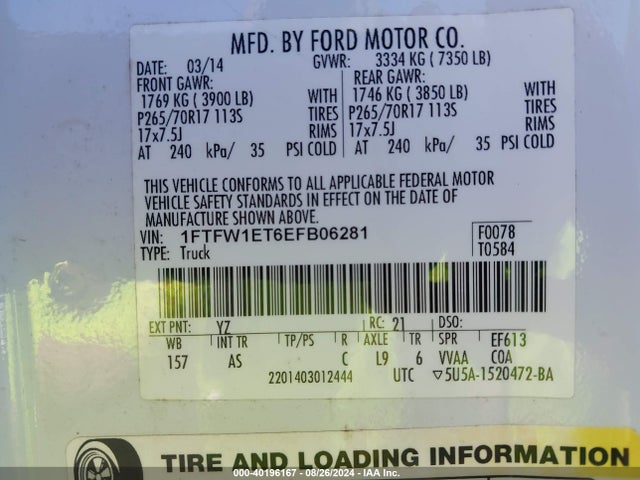Ford F-150 Xl 2014 1FTFW1ET6EFB06281 Image 9
