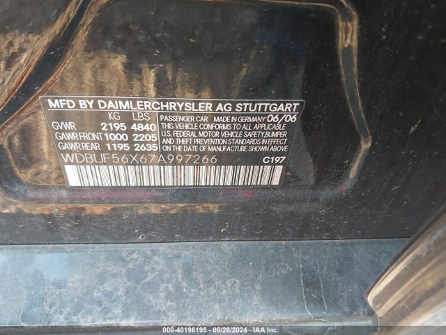 Aukcja sprzedaży 2007 Mercedes-benz E 350, vin: WDBUF56X67A997266, numer aukcji: 40196195