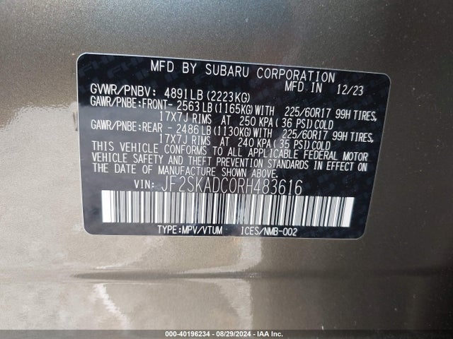 Subaru Forester Premium 2024 JF2SKADC0RH483616 Image 9