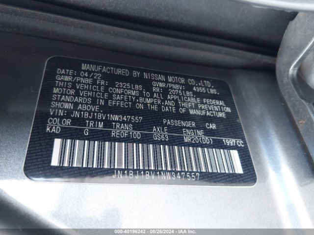 JN1BJ1BV1NW347557 Nissan Rogue Sport Sv Fwd Xtronic Cvt