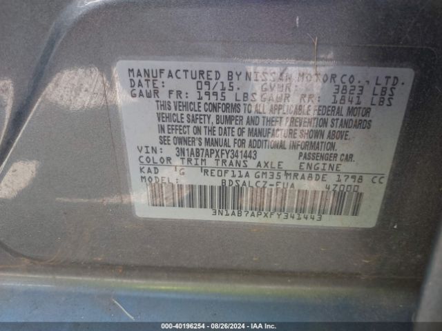 3N1AB7APXFY341443 Nissan SENTRA S