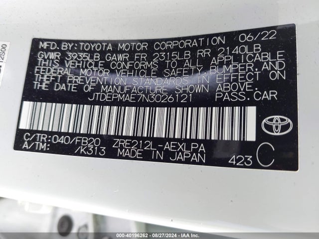 Toyota COROLLA LE 2022 JTDEPMAE7N3026121 Image 9