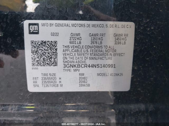 3GNKBCR44NS140991 Chevrolet Blazer Fwd 2lt