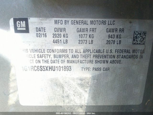 1G1RC6S5XHU101893 Chevrolet VOLT LT