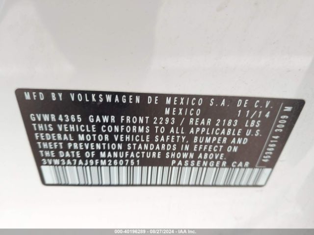 3VW3A7AJ9FM260751 Volkswagen Jetta 2.0l Tdi S