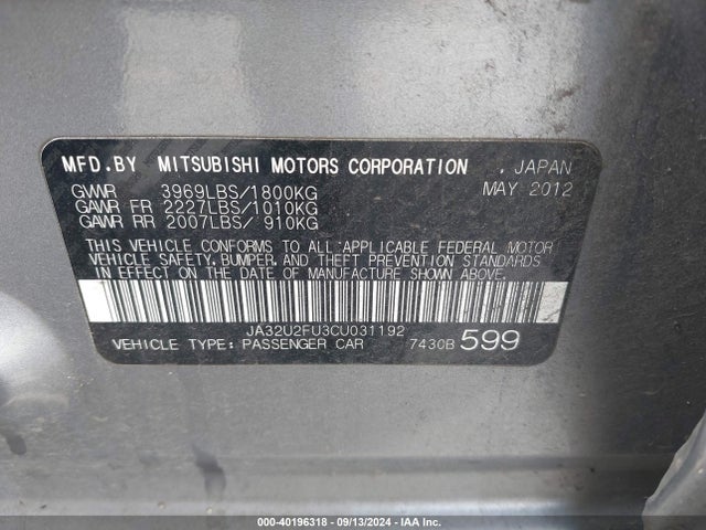 2012 MITSUBISHI LANCER JA32U2FU3CU031192 Photo 8