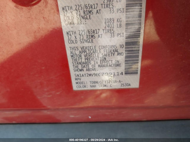Nissan ROGUE SV 2014 5N1AT2MV9EC799114 Image 9