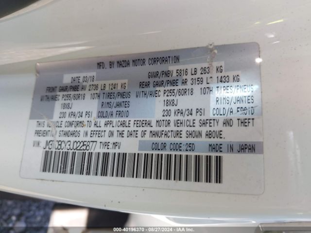 JM3TCBCY3J0225877 Mazda Cx-9 Touring