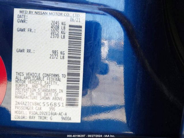 1N4AZ1CV8MC556851 Nissan Leaf Sv 40 Kwh