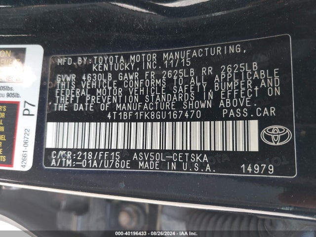 Toyota CAMRY SE 2016 4T1BF1FK8GU167470 Image 9