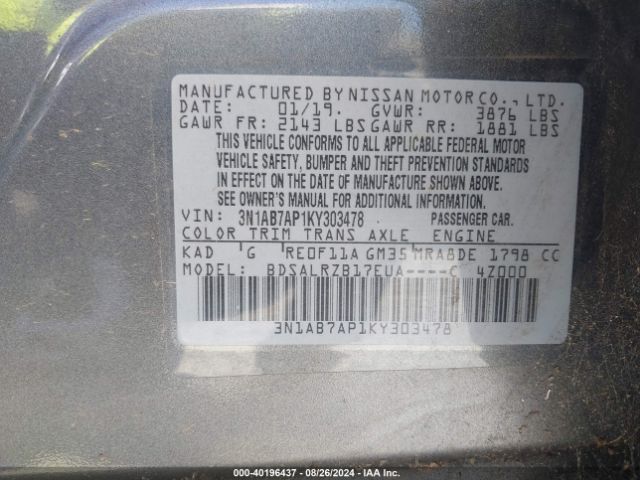 3N1AB7AP1KY303478 Nissan SENTRA SR