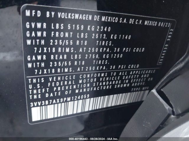 3VV3B7AX9PM124059 Volkswagen Tiguan 2.0t Se