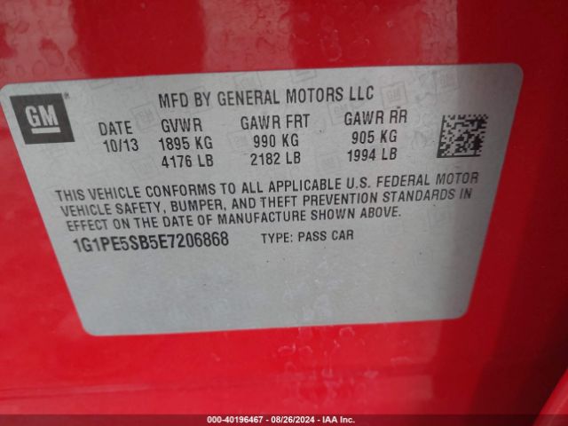 1G1PE5SB5E7206868 Chevrolet Cruze 2lt Auto