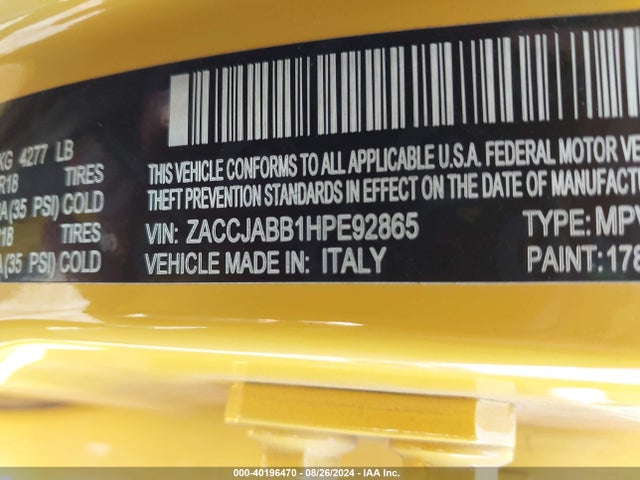ZACCJABB1HPE92865 Jeep Renegade Altitude Fwd
