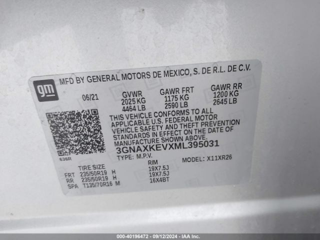 3GNAXKEVXML395031 Chevrolet Equinox Fwd Lt