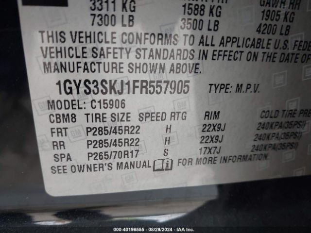 1GYS3SKJ1FR557905 Cadillac Escalade Esv Luxury