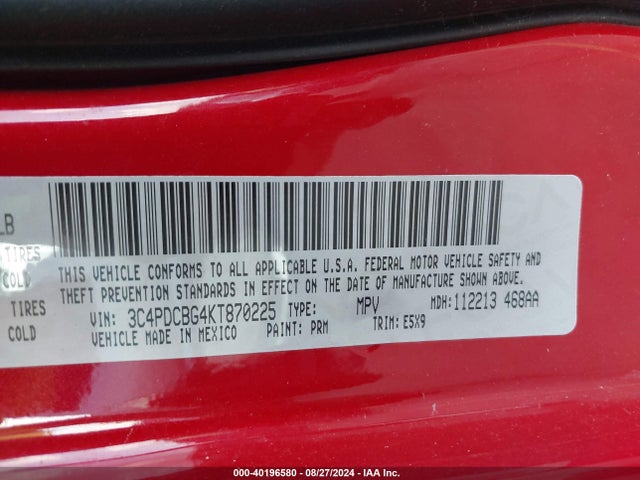 Dodge JOURNEY SE 2019 3C4PDCBG4KT870225 Image 9