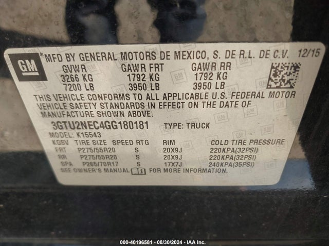 GMC Sierra 1500 Slt 2016 3GTU2NEC4GG180181 Image 9