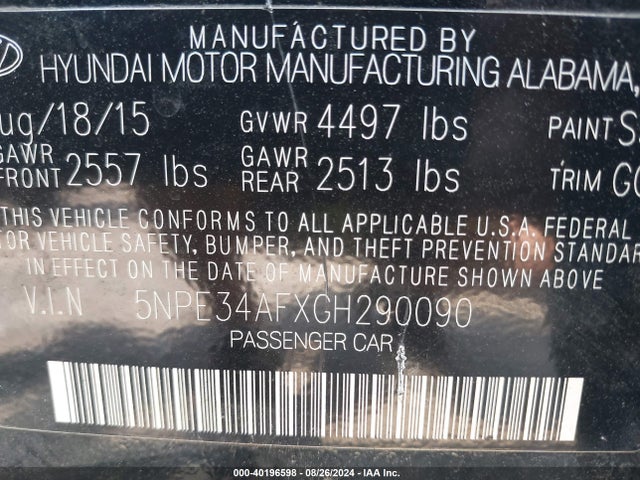 Hyundai Sonata Limited 2016 5NPE34AFXGH290090 Image 9