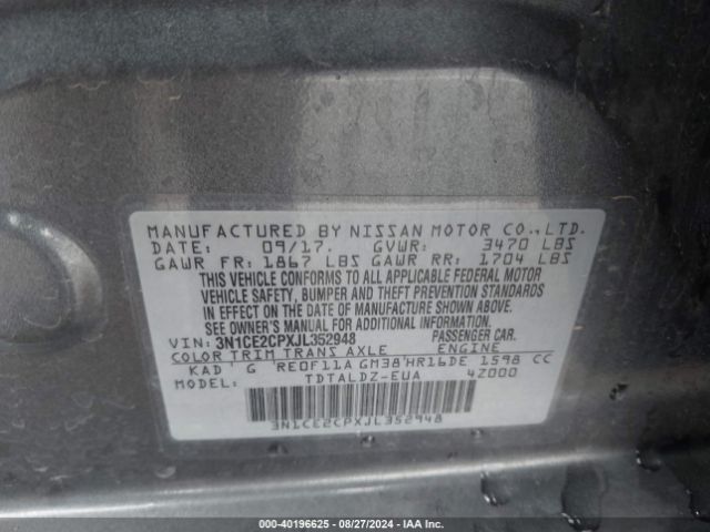 3N1CE2CPXJL352948 Nissan Versa Note Sv