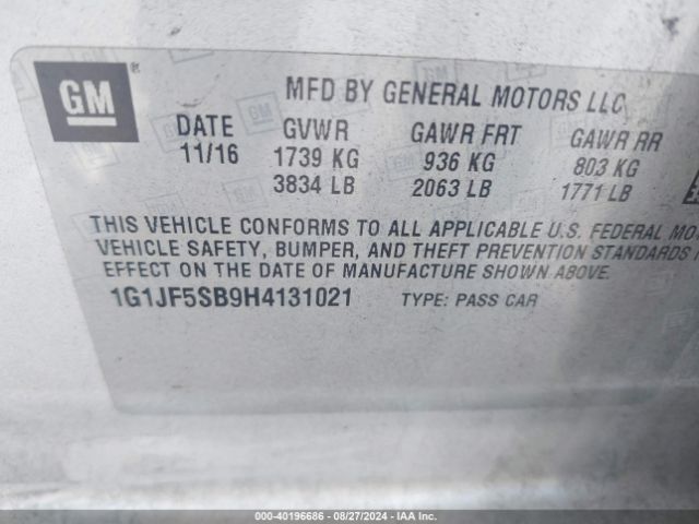1G1JF5SB9H4131021 Chevrolet Sonic Premier Auto