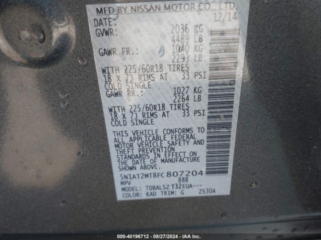 5N1AT2MT8FC807204 Nissan Rogue Sl