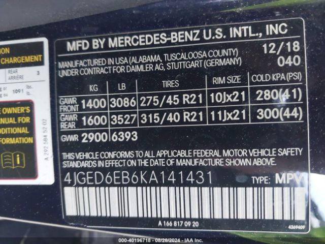 4JGED6EB6KA141431 Mercedes-Benz Amg Gle 43 Coupe 4matic
