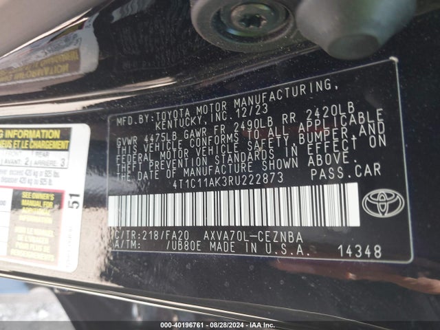 Toyota CAMRY LE 2024 4T1C11AK3RU222873 Image 9