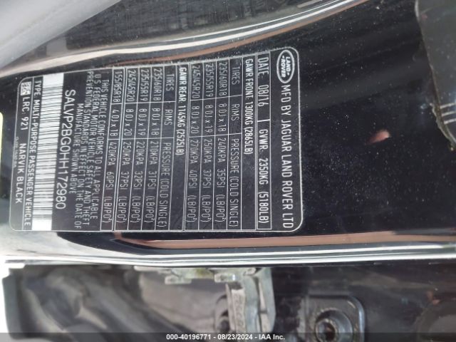 SALVP2BG0HH172980 Land Rover Range Rover Evoque Se/se Premium