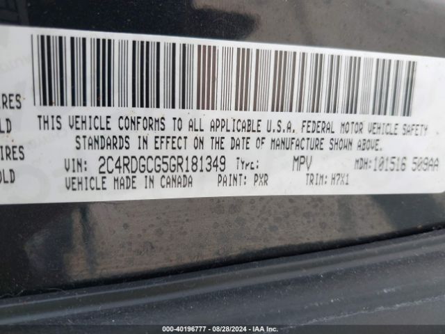 2C4RDGCG5GR181349 Dodge Grand Caravan Sxt