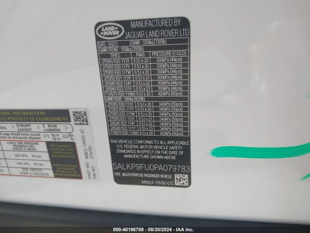 SALKP9FU0PA079783 Land Rover Range Rover P400 Se