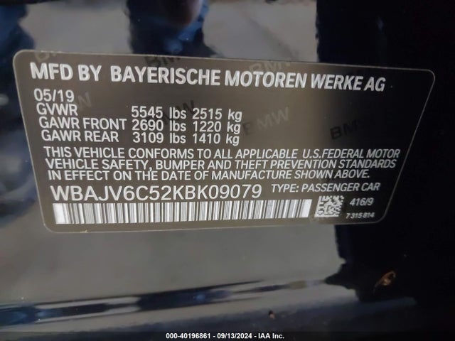 WBAJV6C52KBK09079 BMW 640i Gran Turismo Xdrive