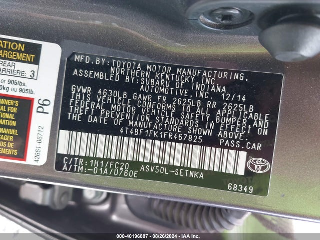 Toyota CAMRY LE 2015 4T4BF1FK1FR467825 Image 9