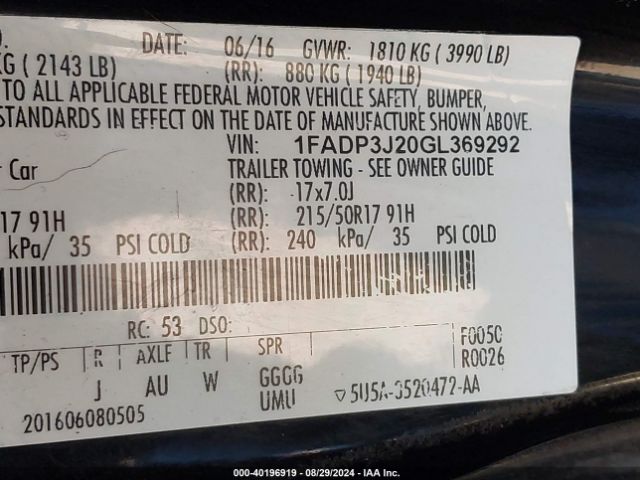 1FADP3J20GL369292 Ford Focus Titanium