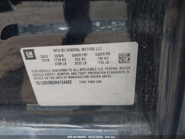 1G1JD5SB2H4124420 Chevrolet Sonic Lt Auto